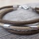  Chocolate and Beige Triple Layer Men's Bracelet with Oxidized Silver-Plated Element by Gal Cohen
