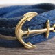  Blue Rope Triple Wrap Men's Bracelet with 24k Gold-Plated Anchor Element