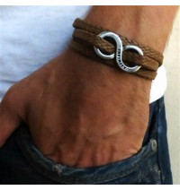 Tan Rope Triple Wrap Men's Bracelet with Oxidized Silver-Plated Infinity Element