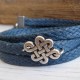 Blue Rope Triple Wrap Men's Bracelet with Oxidized Silver-Plated Quadruple Infinity Element