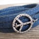 Blue Rope Triple Wrap Men's Bracelet with Oxidized Silver-Plated Peace Symbol