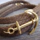 Tan Rope Triple Wrap Men's Bracelet with 24k Gold-Plated Anchor Element