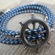Blue and White Rope Triple Wrap Men's Bracelet with Oxidized Silver-Plated Helm
