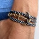 Black and White Rope Triple Wrap Men's Bracelet with 24k Gold-plated Anchor Element
