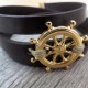  Chocolate Leather Triple Wrap Men's Bracelet with Oxidized Silver-Plated Helm Element