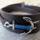  Chocolate Leather Triple Wrap Men's Bracelet with Oxidized Silver-Plated Anchor and Blue Thread