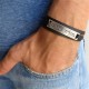 Black Leather Triple-Wrap Men's Bracelet with Oxidized Silver-Plated Modeh Ani Plaque by Gal Cohen