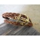 Tan Braided Leather Triple Wrap Men's Bracelet with 24k Gold-Plated Anchor Element by Gal Cohen