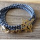  Blue and White Rope Triple-Wrap Men's Bracelet with Oxidized 24k Gold-Plated Compass Element by Gal Cohen