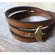 Brown Leather Triple-Wrap Men's Bracelet with Oxidized 24k Whale's Tail Element by Gal Cohen