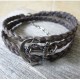   Braided Grey Leather Triple-Wrap Men's Bracelet with Oxidized Silver-Plated Anchor Element by Gal Cohen