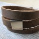   Chocolate Imitation Suede Triple Wrap Men's Bracelet with Oxidized Silver-Plated Square by Gal Cohen
