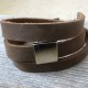   Chocolate Imitation Suede Triple Wrap Men's Bracelet with Oxidized Silver-Plated Square by Gal Cohen