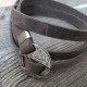  Grey Suede Triple Wrap Men's Bracelet with Oxidized Silver-Plated Circle by Gal Cohen