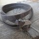  Grey Suede Triple Wrap Men's Bracelet with Oxidized Silver-Plated Circle by Gal Cohen