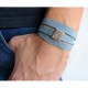   Sky Blue Suede Triple Wrap Men's Bracelet with Oxidized Silver-Plated Square by Gal Cohen