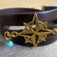  Chocolate Leather Triple Wrap Men's Bracelet with 24k Gold-Plated Compass and Turquoise Bead by Gal Cohen