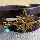  Chocolate Leather Triple Wrap Men's Bracelet with 24k Gold-Plated Compass and Turquoise Bead by Gal Cohen