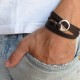  Chocolate Leather Triple Wrap Men's Bracelet with Oxidized Silver-Plated Circle by Gal Cohen
