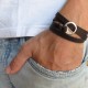  Chocolate Leather Triple Wrap Men's Bracelet with Oxidized Silver-Plated Circle by Gal Cohen