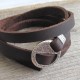  Chocolate Leather Triple Wrap Men's Bracelet with Oxidized Silver-Plated Circle by Gal Cohen