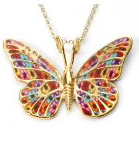 Gold & Polymer Clay Butterfly Necklace  - Multicolor