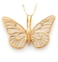 Gold Butterfly Necklace by Adina Plastelina - Pearl