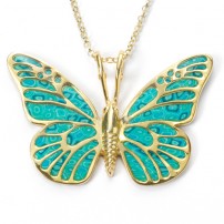 Gold Butterfly Necklace by Adina Plastelina - Turquoise