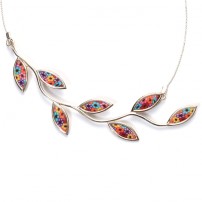 Large Silevr Olive leaf Necklace - Multicolor