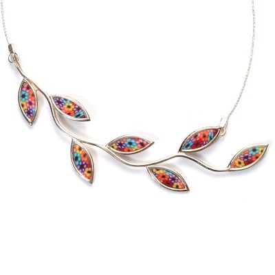 Large Silevr Olive leaf Necklace - Multicolor