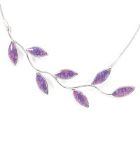 Large Silevr Olive leaf Necklace - Purple