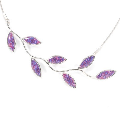 Large Silevr Olive leaf Necklace - Purple