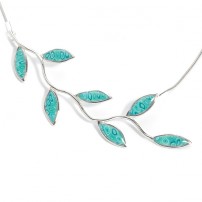 Large Silevr Olive leaf Necklace - Turquoise