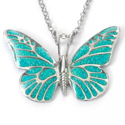 Silver Butterfly Necklace by Adina Plastelina - Turquoise