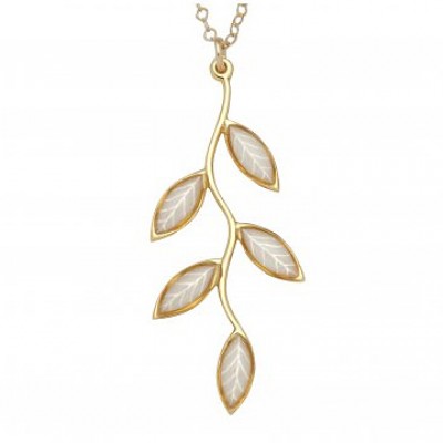 Small Gold Olive leaf Necklace - Pearl