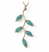 Small Gold Olive leaf Necklace - Turquoise
