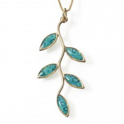 Small Gold Olive leaf Necklace - Turquoise