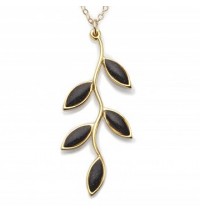Small Gold Olive leaf Necklace - Black