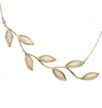 Large Gold Olive leaf Necklace - Pearl