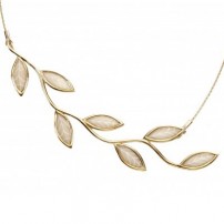Large Gold Olive leaf Necklace - Pearl