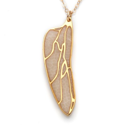 Gold Dragonfly Wing Necklace - Pearl