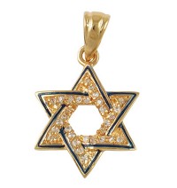 Zirconium Star of David Pendant with Blue Enamel - Gold Filled
