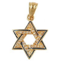 Zirconium Star of David Pendant with Blue Enamel - Gold Filled