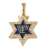Star of David Menorah Pendant - Gold Filled