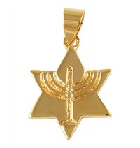 Star of David Menorah Pendant - Gold Filled