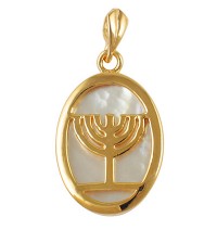 Mother of Pearl Menorah Pendant - Gold Filled