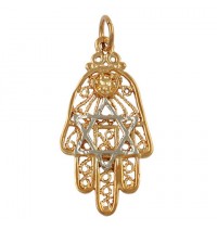 Two-tone Hamsa Star of David Pendant  - Gold Filled