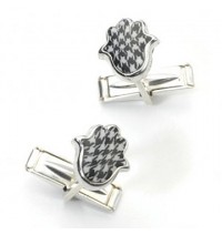 Silver Hamsa Cufflinks - Black & White