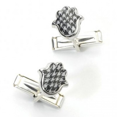 Silver Hamsa Cufflinks - Black & White