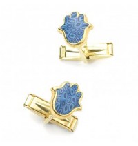 Gold Hamsa Cufflinks - Blue